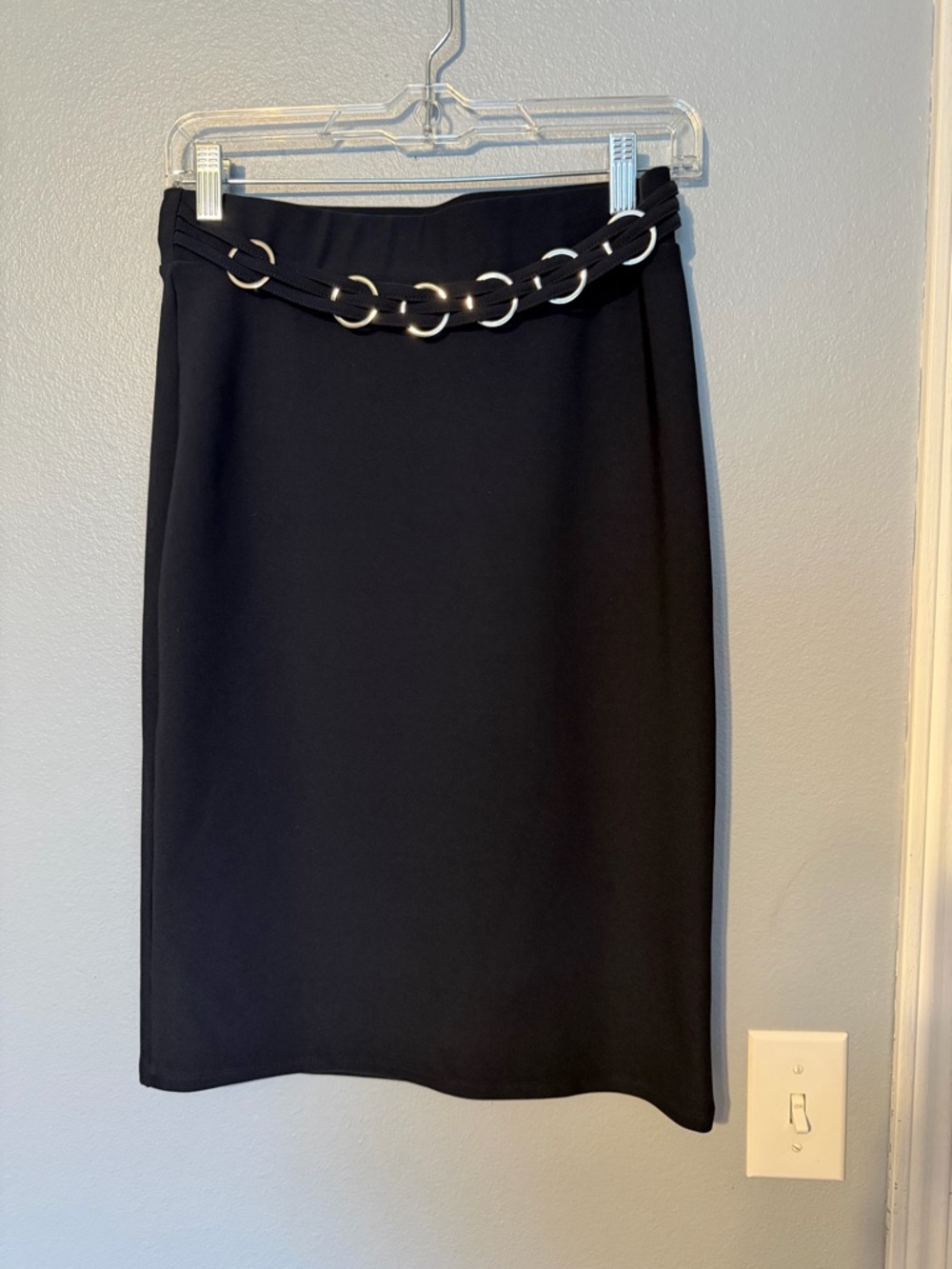 Harper Black Pencil Skirt with Ring-Accent Belt